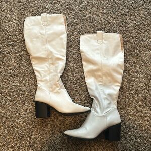 White knee high cowboy boots